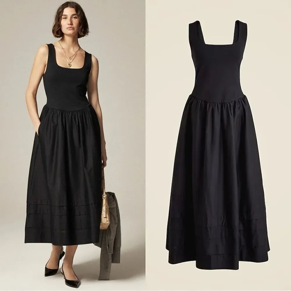 NWT J CREW Drop-waist mixy dress in black